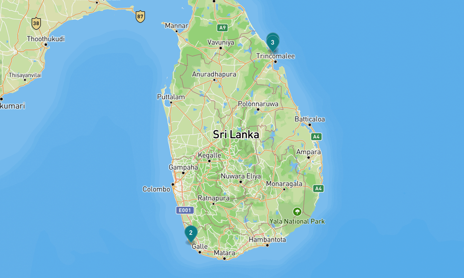 Map of 3 places