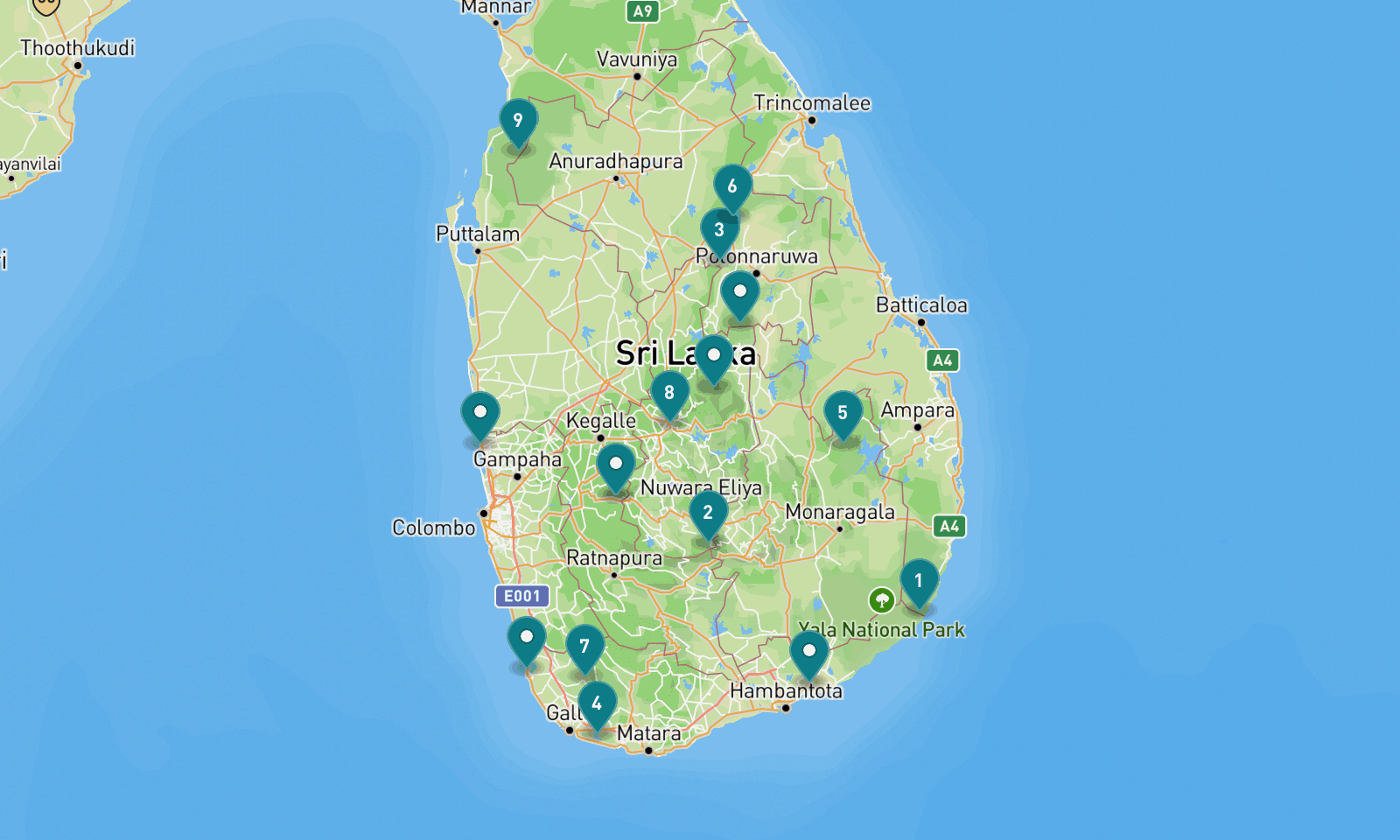 Map of 15 places