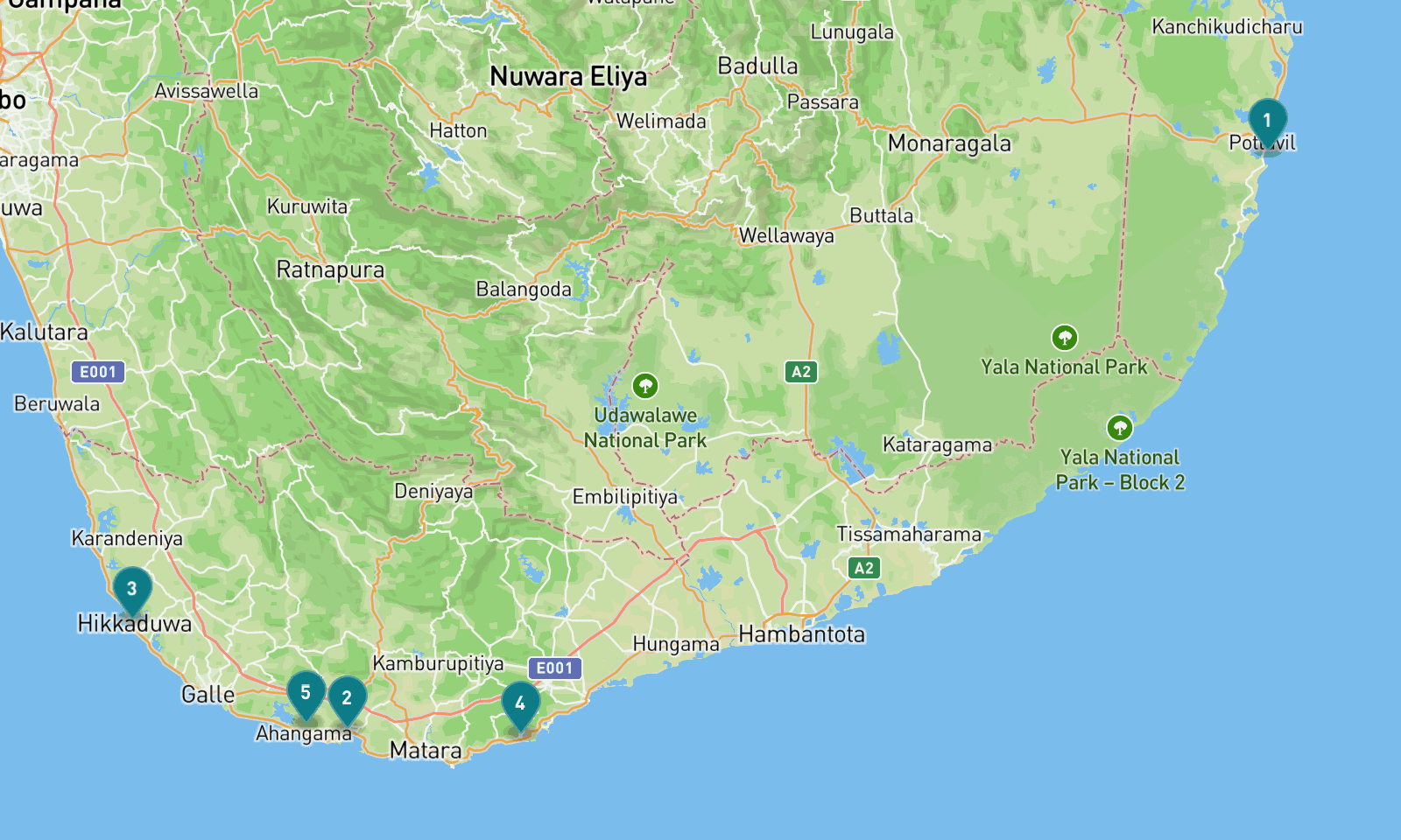 Map of 5 places