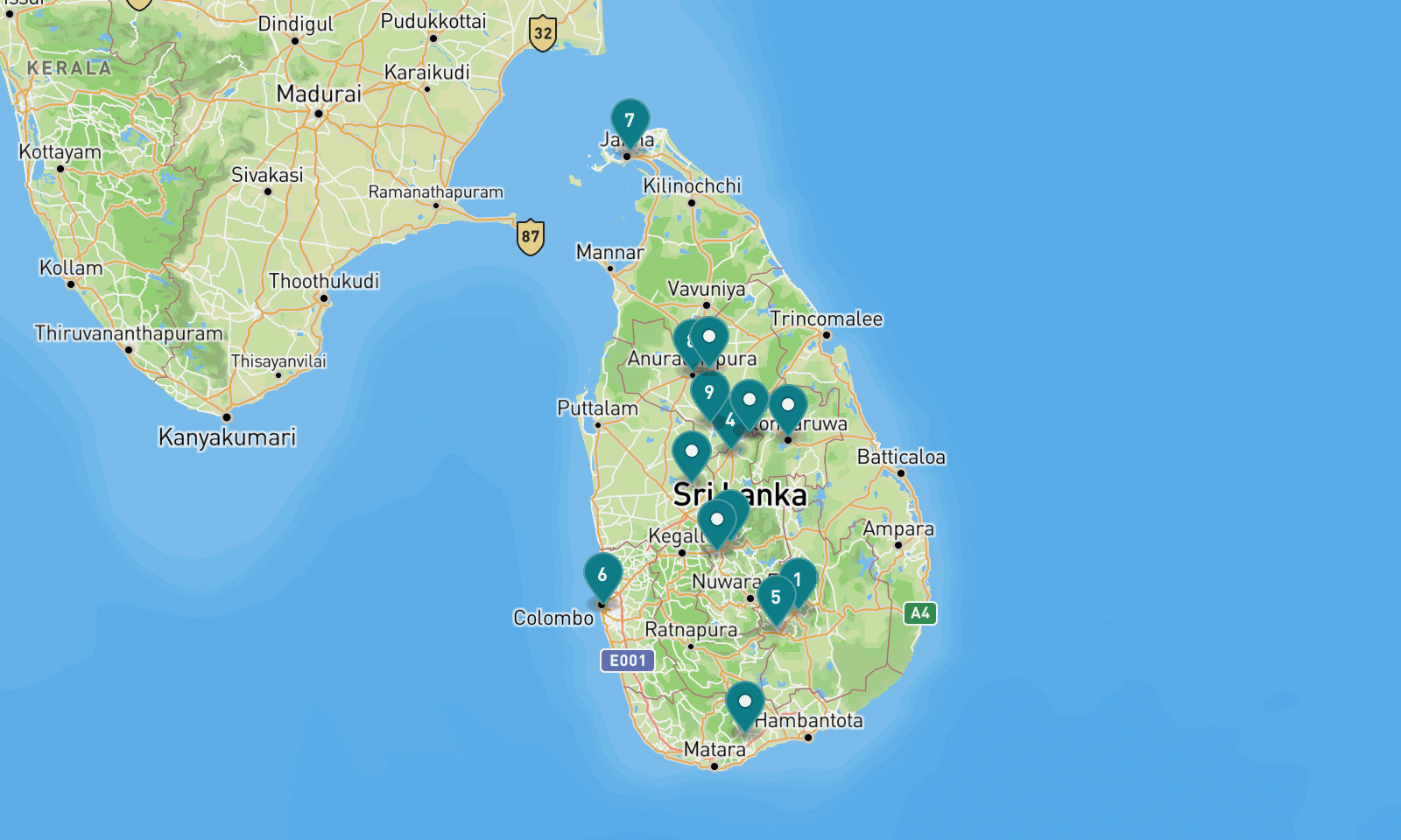 Map of 15 places