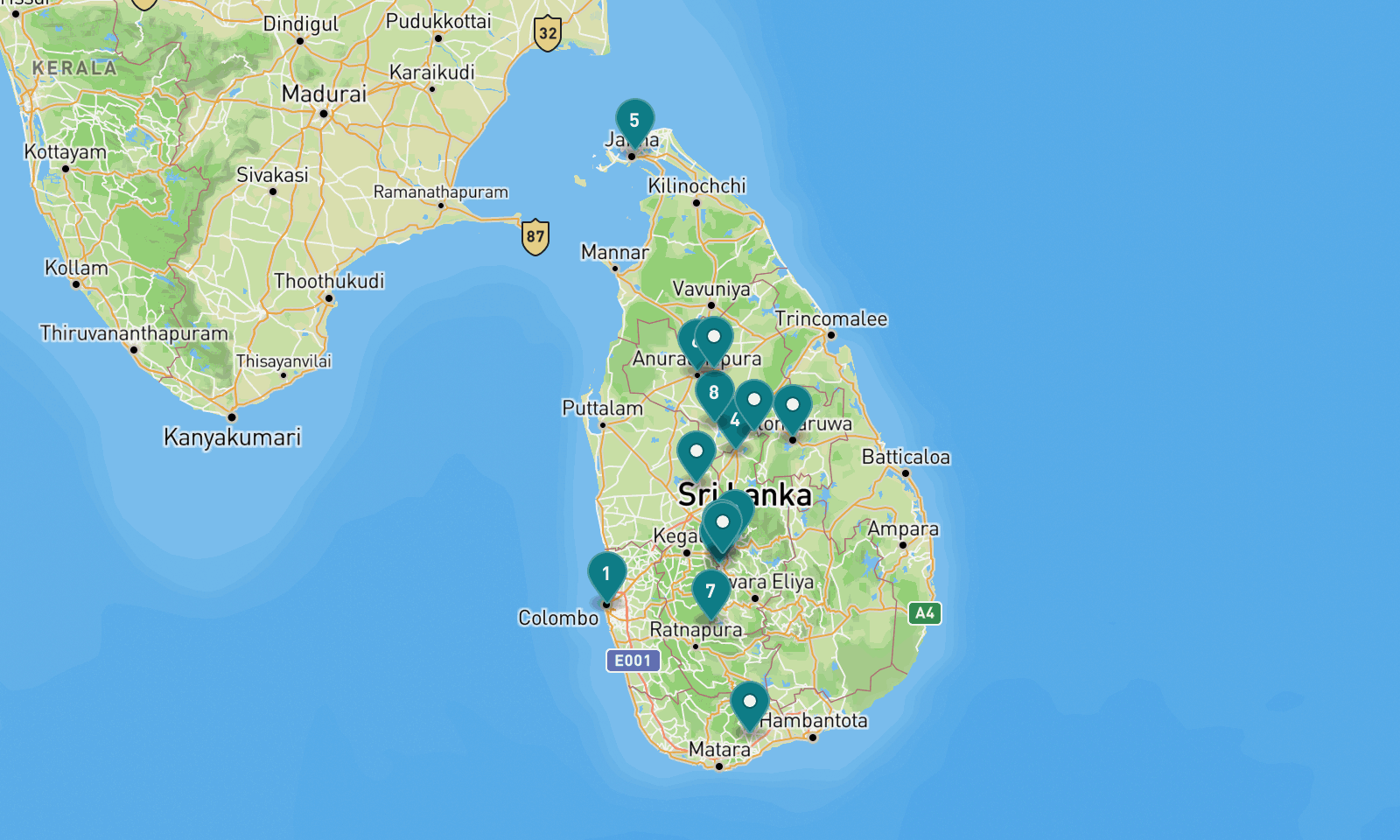 Map of 15 places