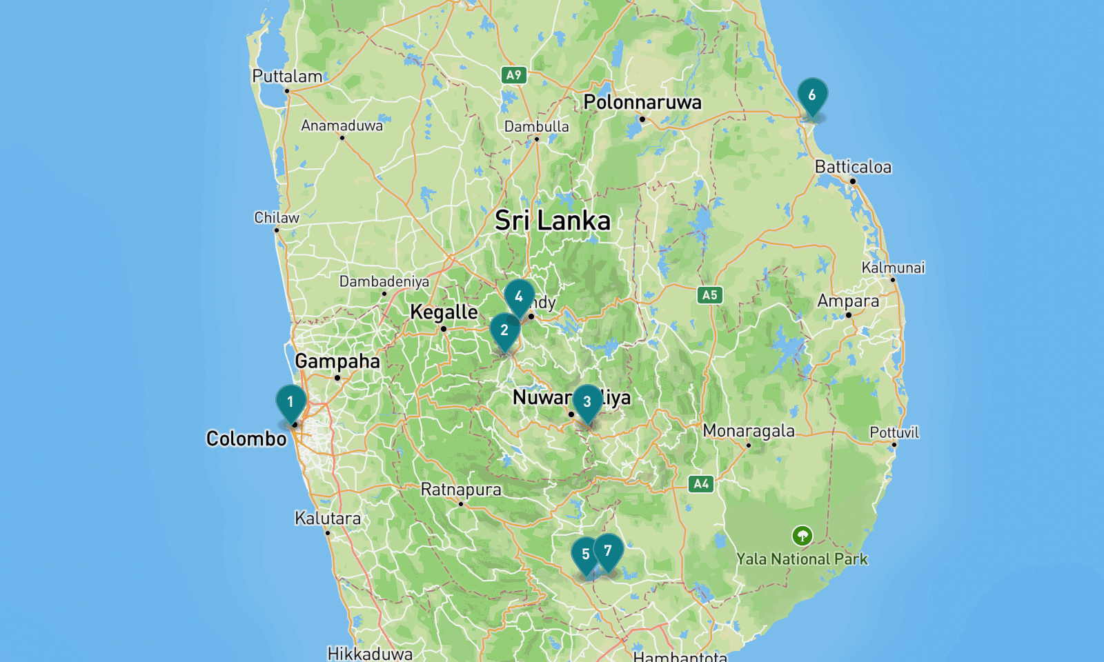 Map of 7 places
